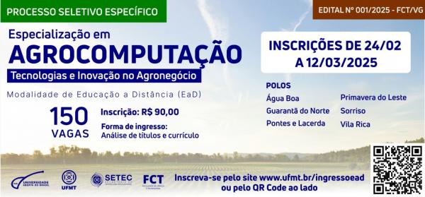 UAB está com inscrições abertas para Especialização em Agrocomputação