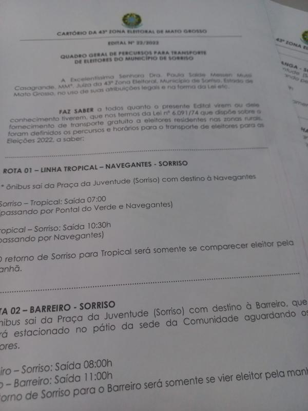 Sorriso: Eleitores de comunidades rurais terão transporte para votar