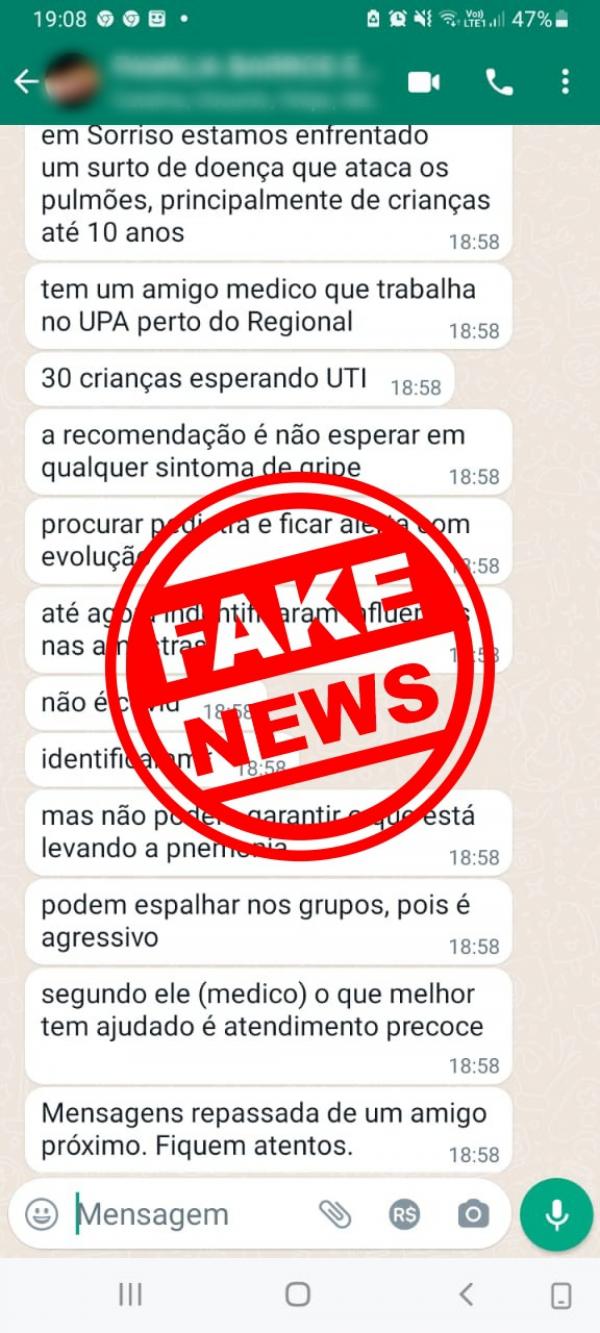 Sorriso: Saúde desmente fake news que relata mais de 30 crianças internadas na UPA