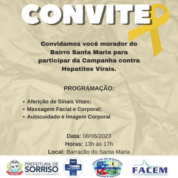 Sorriso: Campanha contra hepatites virais será realizada no residencial Santa Maria, na quinta-feira dia 08