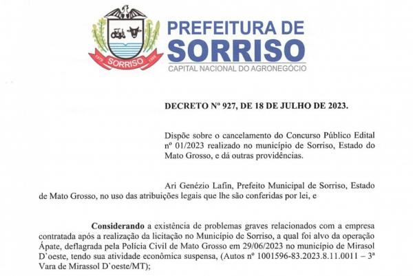 Sorriso: Inscritos em concurso cancelado já podem pedir reembolso